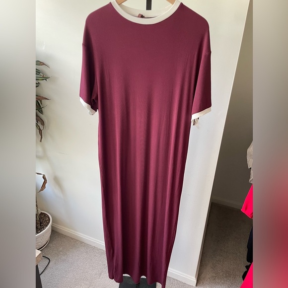 NWT Skims|| RINGER T-SHIRT LONG DRESS Soft Lounge Size Small, in Maroon - Picture 5 of 9